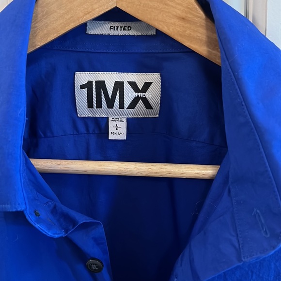 Express Button Down Shirt 1MX Cobalt Blue Size 16-16.5 Fitted - Picture 2 of 5